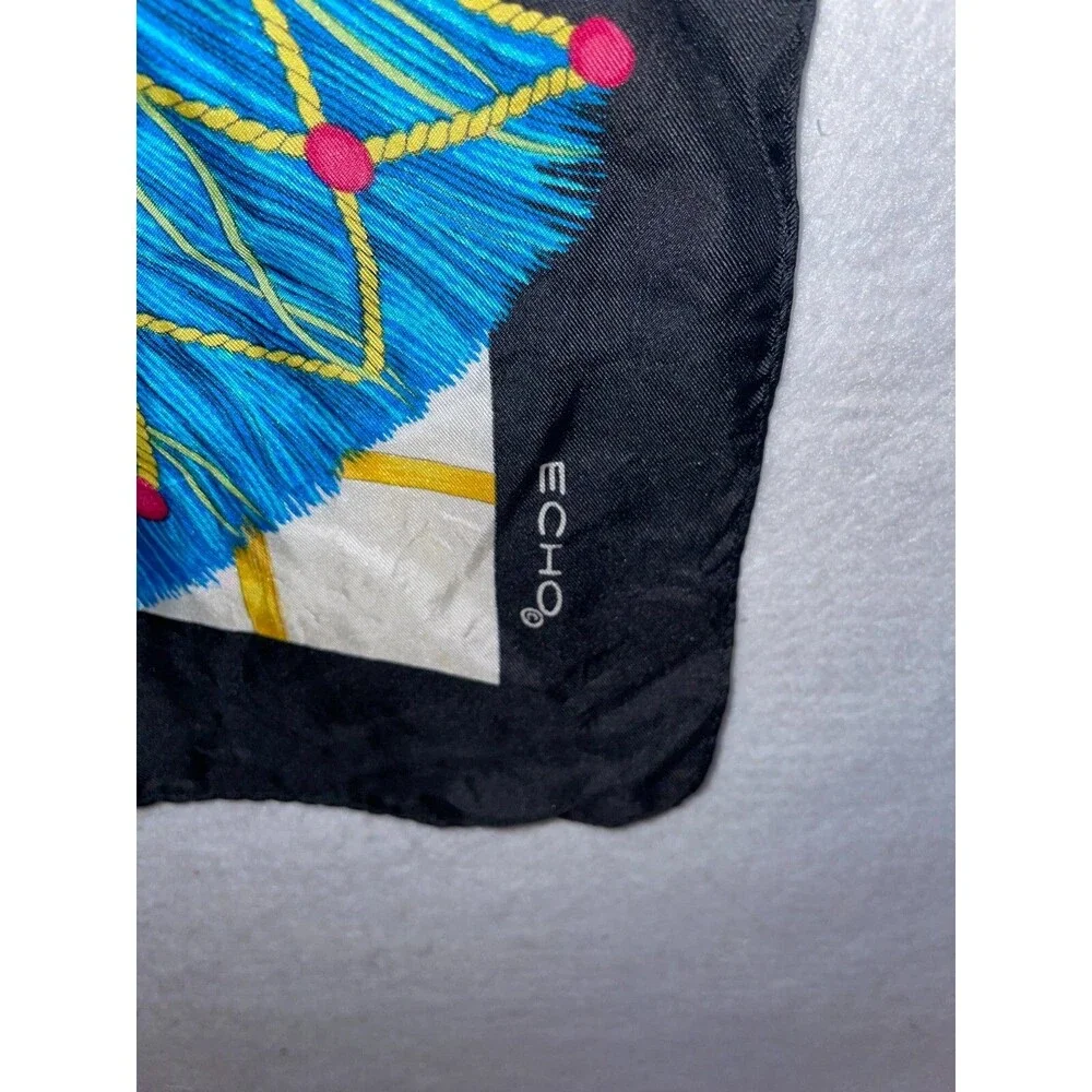 Stunning vintage echo silk scarf Colorful Exotic Tassel pattern 34x34